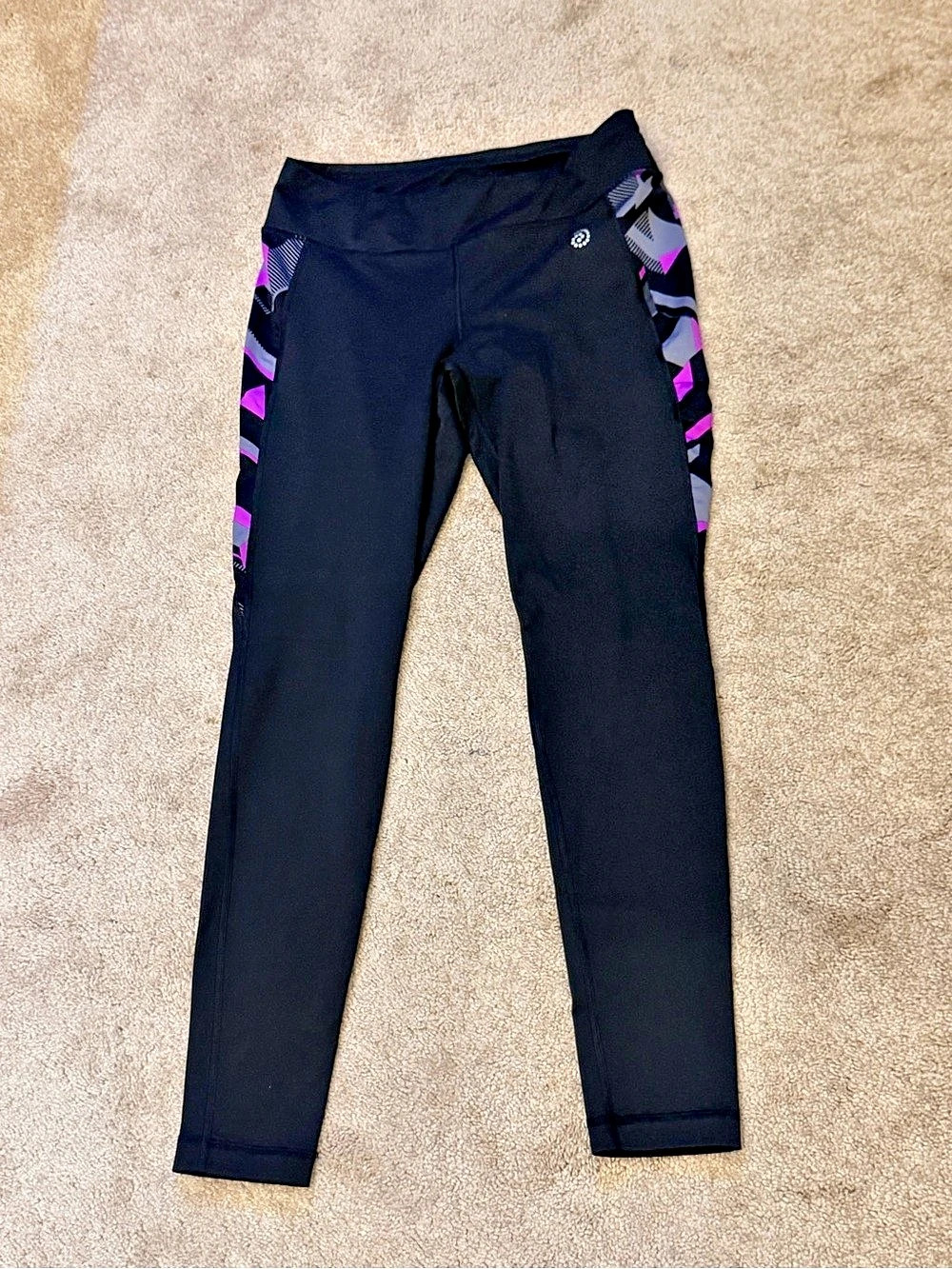 Be Inspired Women's Yoga Leggings Size M Black Purple Gray Geometric Stretch